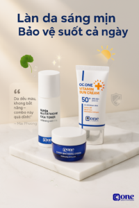 combo duong trang ban ngay voi qcone lan da rang ro duoi anh nang gioi thieu combo duong trang ban ngay gom super glutathione cica toner super whitening day cream va vitamin sun cream phan tich